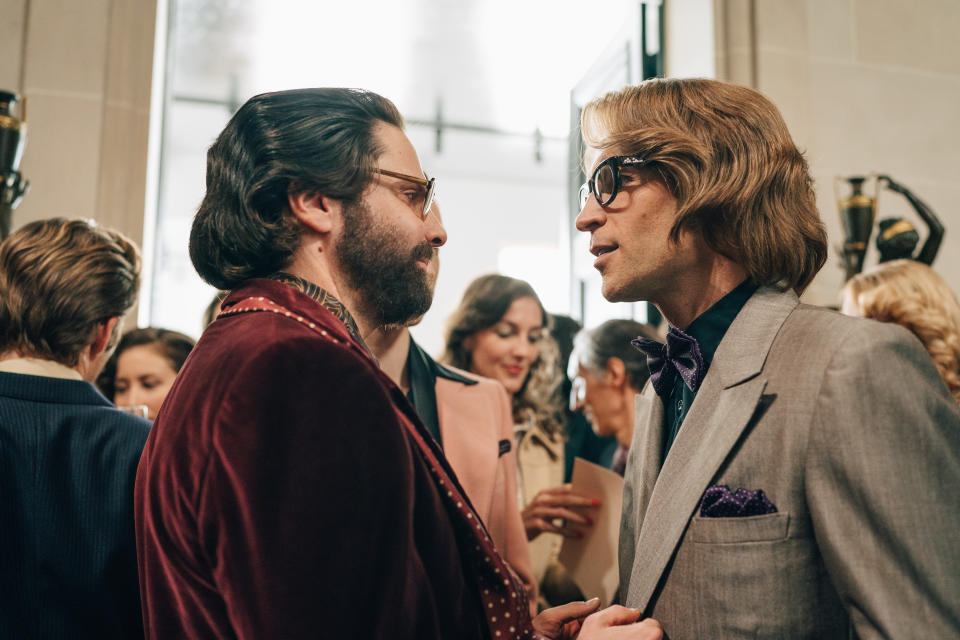 Daniel Brühl as Karl Lagerfeld and Arnaud Valois as Yves Saint Laurent in "Becoming Karl Lagerfeld."