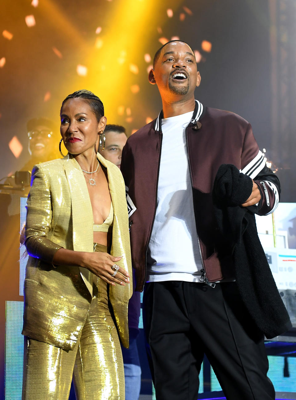 Will Smith and wife Jada Pinkett Smith on stage during the Paramount Pictures, Skydance and Jerry Bruckheimer Films "Gemini Man" Budapest concert at St Stephens Basilica Square on September 25, 2019 in Budapest, Hungary