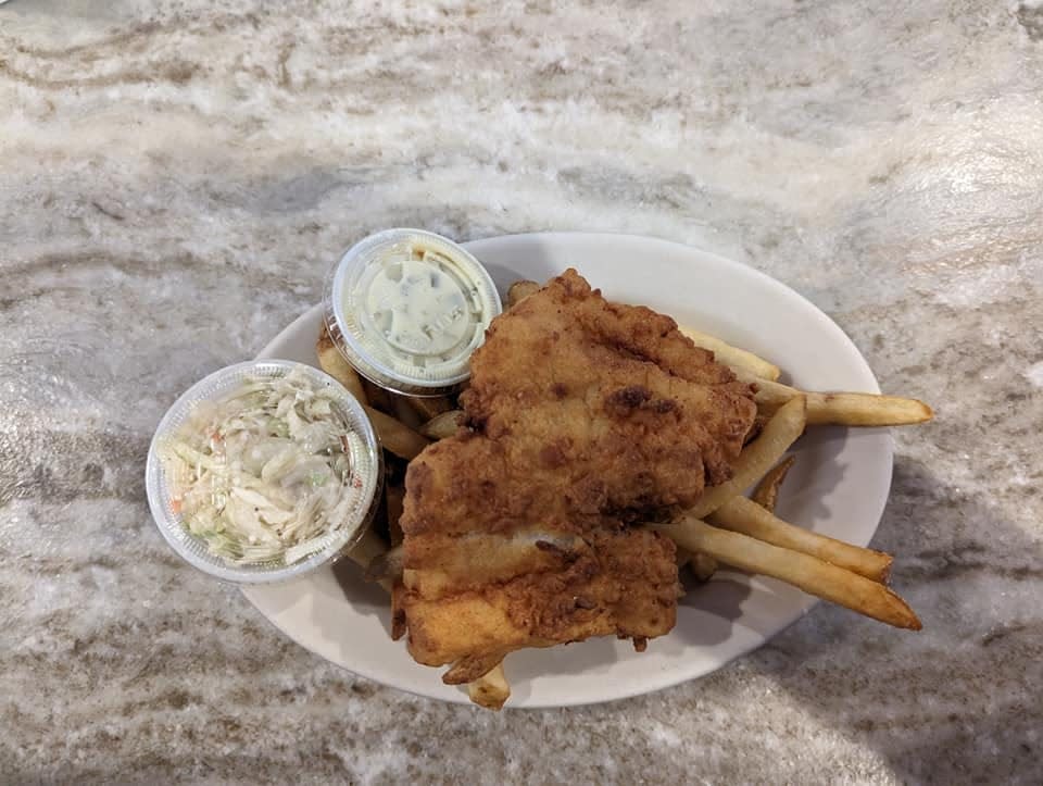 Endzone Sports Pub's lunch version of a 7 oz fish and chip for $13.
