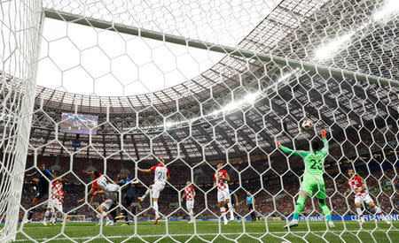 Soccer Football - World Cup - Final - France v Croatia - Luzhniki Stadium, Moscow, Russia - July 15, 2018 Croatia's Mario Mandzukic scores an own goal and the first goal for France REUTERS/Kai Pfaffenbach