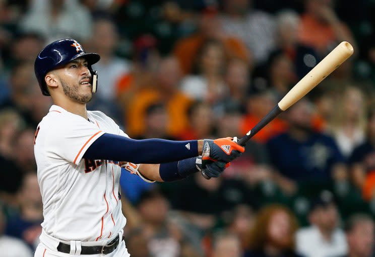 Carlos Correa wasn't happy with Blue Jays closer Roberto Osuna for showing him up. (Getty Images)