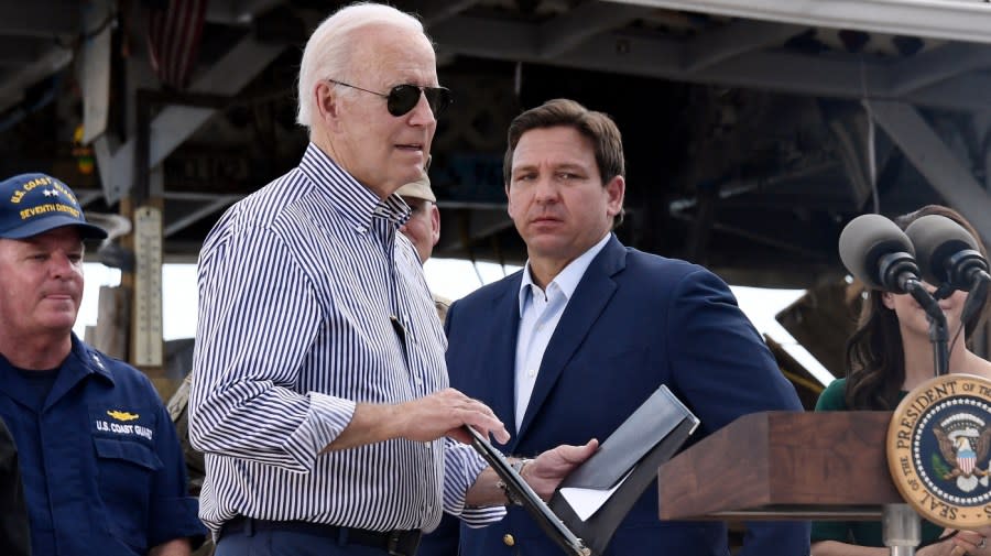 President Biden arrives to speak in a neighborhood impacted by Hurricane Ian