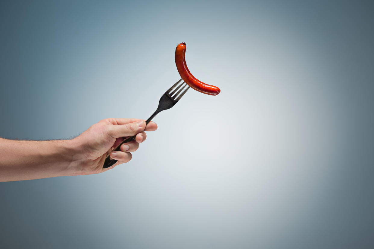 Hot dog on a fork