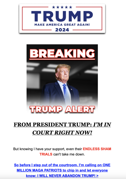 The screengrab of an email from the Trump campaign. (donaldjtrump.com)