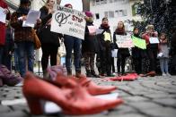 <p>Women demonstrate during a rally #MeToo against gender-based and sexual violence against women on the International Day for the Elimination of Violence against Women in Lausanne, Switzerland, Nov. 25, 2017. (Photo: Laurent Gillieron/EPA-EFE/REX/Shutterstock) </p>