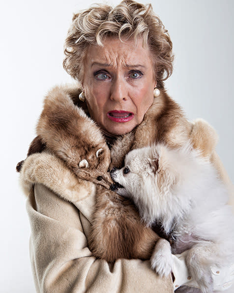 <b>CLORIS LEACHMAN:</b> “In the early 70s, Cloris was a pioneer - a progressive funny lady and a strong character as well, a strong woman. She was quite mischievous on set. She was wearing a vintage stole worth thousands of dollars and we couldn’t get the dog to bite the nose of the stole, so we put a little bit of peanut butter on it. This is one of my favourite shots.”