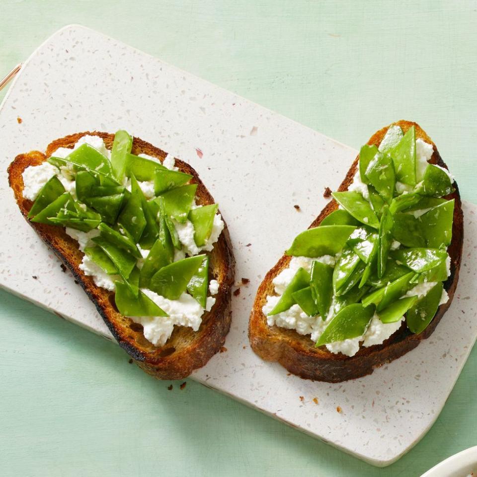 3) Snow Pea and Ricotta Toasts