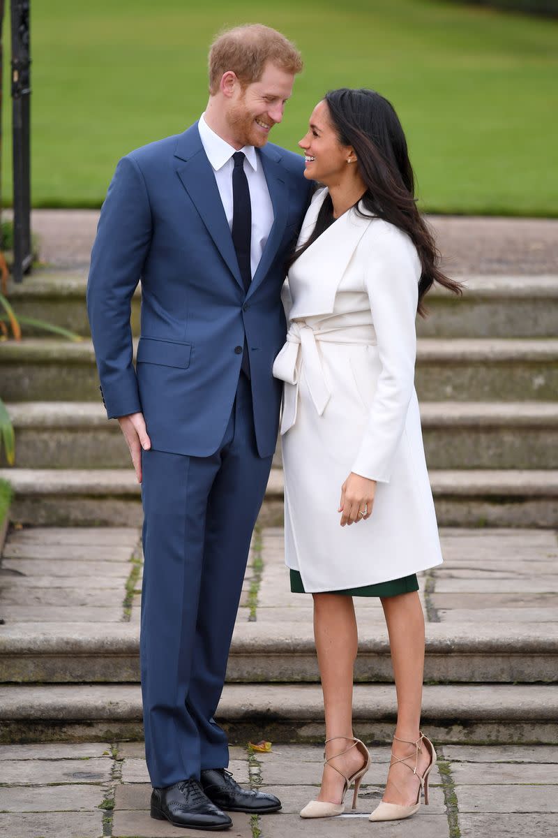 <p> Everything was perfect when Prince Harry announced his engagement to Meghan Markle in November 2017. Everything, that is, except the&#xA0;<em>Suits</em>&#xA0;star&apos;s oversized heels, which we imagine were hard to navigate on the stone walkway. </p>
