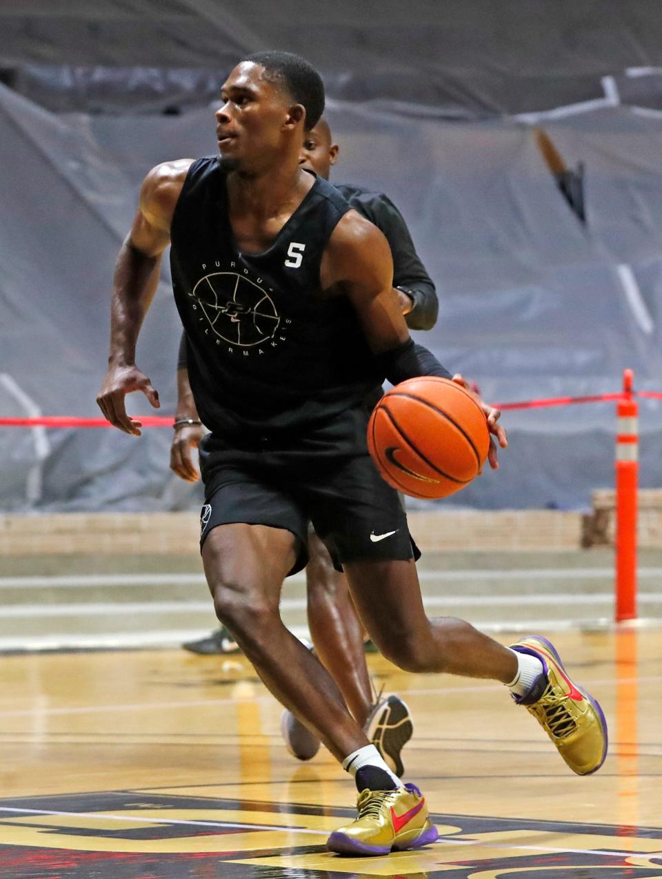 Purdue Boilermakers Brandon Newman (5) drives to the basket during practice, Tuesday, July 12, 2022, at Mackey Arena in West Lafayette, Ind. 