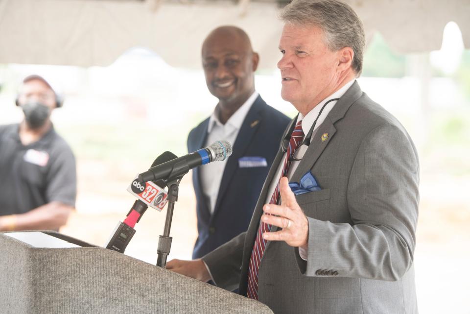 Montgomery County Commissioner Doug Singleton speaks during a press conference announcing a new Fedex shipping center being built in Hope Hull neighborhood of Montgomery, Ala., on Wednesday, June 29, 2022.