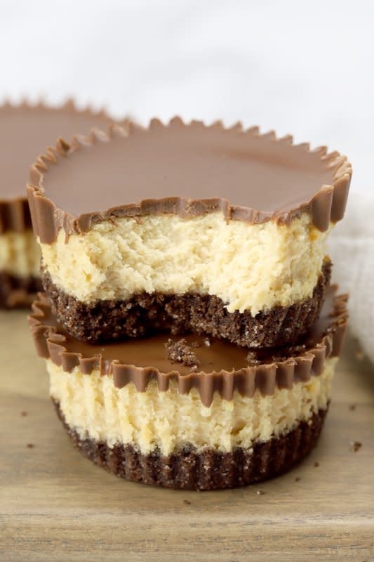 <p>The Toasty Kitchen</p><p>Mini peanut butter cup cheesecakes are cupcake-sized cheesecakes made with a chocolate graham cracker crust, peanut butter filling, and chocolate topping.</p><p><strong>Get the recipe: <a href="https://thetoastykitchen.com/mini-peanut-butter-cup-cheesecakes/" rel="nofollow noopener" target="_blank" data-ylk="slk:Mini Peanut Butter Cup Cheesecakes;elm:context_link;itc:0;sec:content-canvas" class="link ">Mini Peanut Butter Cup Cheesecakes</a></strong></p>