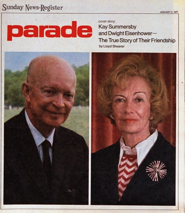 <p>Writer Lloyd Shearer gives readers an inside look at the <a href="https://parade.com/947443/parade/best-friend-quotes" rel="nofollow noopener" target="_blank" data-ylk="slk:friendship;elm:context_link;itc:0;sec:content-canvas" class="link ">friendship</a> between former president Eisenhower and his personal secretary Kay Summersby on the Jan. 2, 1977 cover.</p>