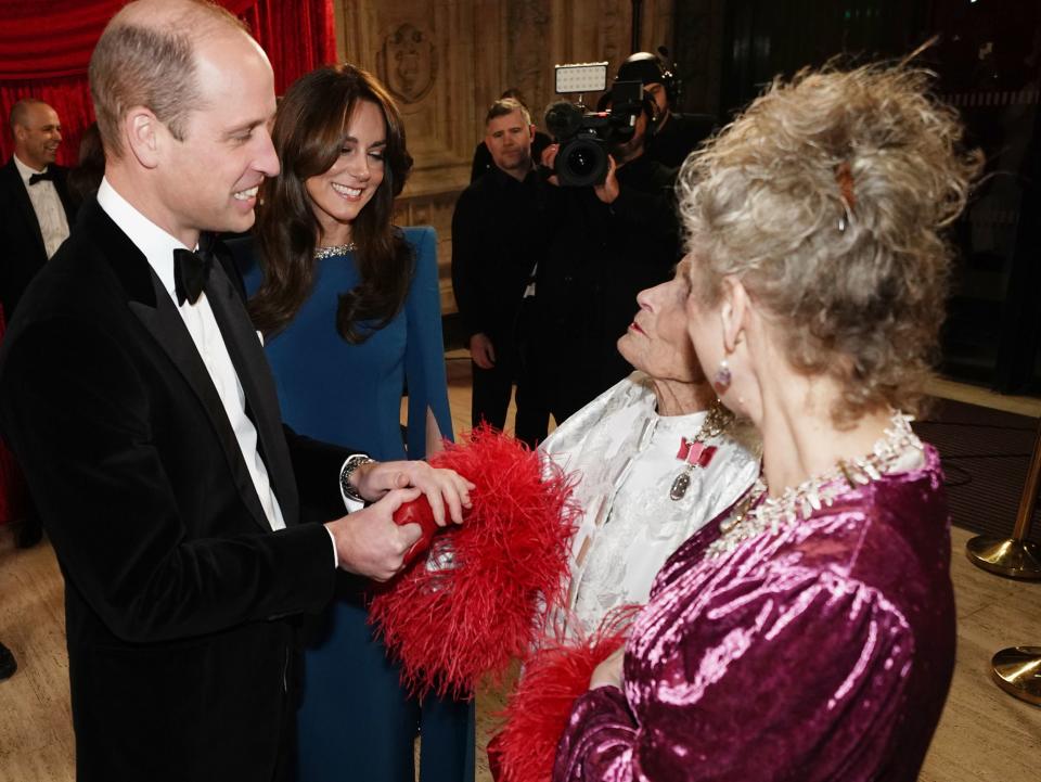 The Prince and Princess of Wales greet Daphne Selfe before the Royal Variety Performance (PA)