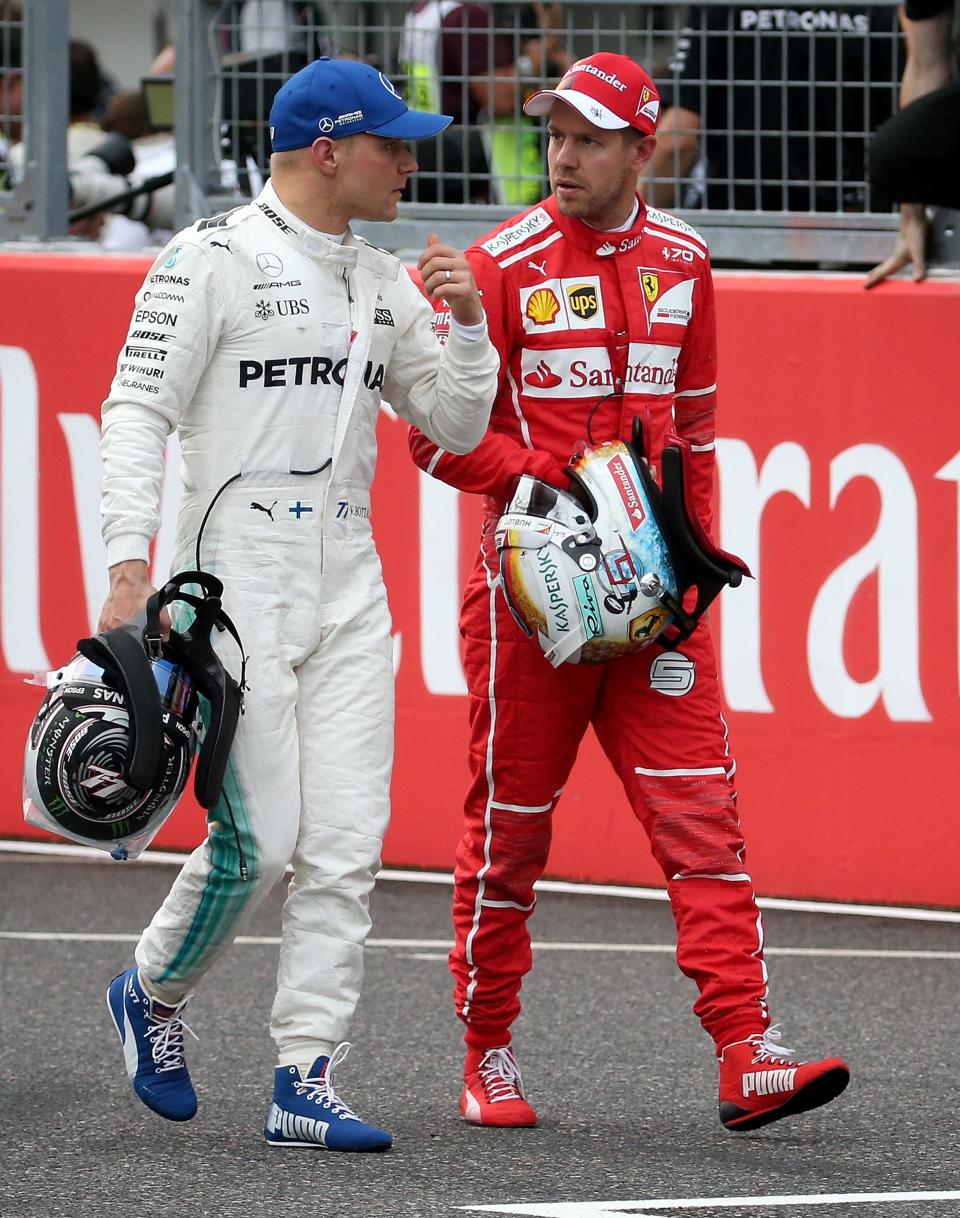 Wanna race? Valtteri Bottas (left) has the slimmest of chances to snatch second place in the Drivers’ Championship from Sebastian Vettel