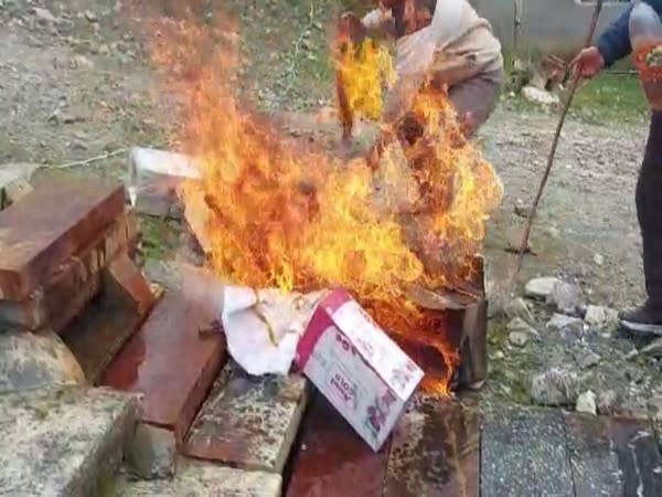 Visual of effigies burnt by the pilgrim priest in a protest against Devasthanam Board (Photo/ANI) 