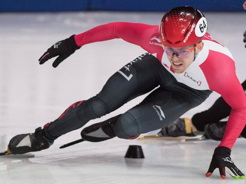 Canada's Pascal Dion, shown in this file photo, helped the Canadian men's short track relay team win gold in Nagoya, Japan on Sunday, as well as an individual bronze in the men's 1,000-metre final. (File/The Canadian Press - image credit)