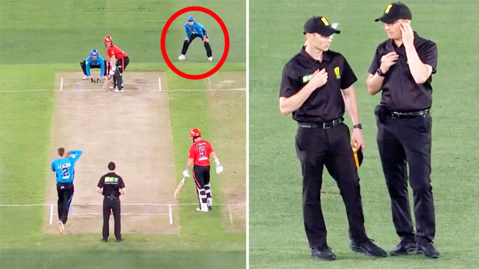 Travis Head, pictured here as the sixth Adelaide Strikers fielder on the leg-side in their BBL clash with Melbourne Renegades.