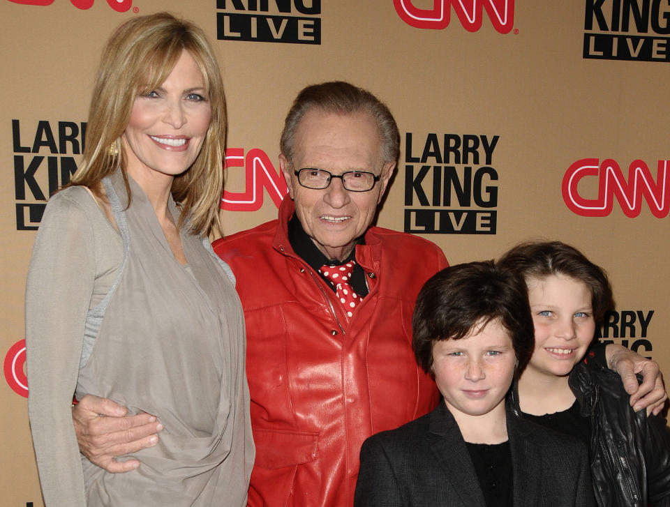 King with his seventh wife, Shawn Southwick, and sons Cannon King and Chance King at a party for the final broadcast of "Larry King Live" on Dec. 16, 2010, in Beverly Hills, California. (Photo: Jason LaVeris via Getty Images)