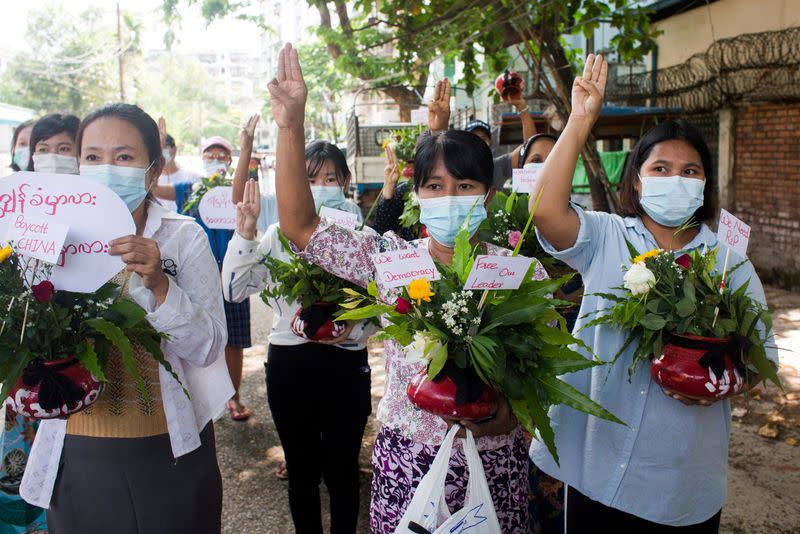 FILE PHOTO: Protest against the military coup, in Yangon