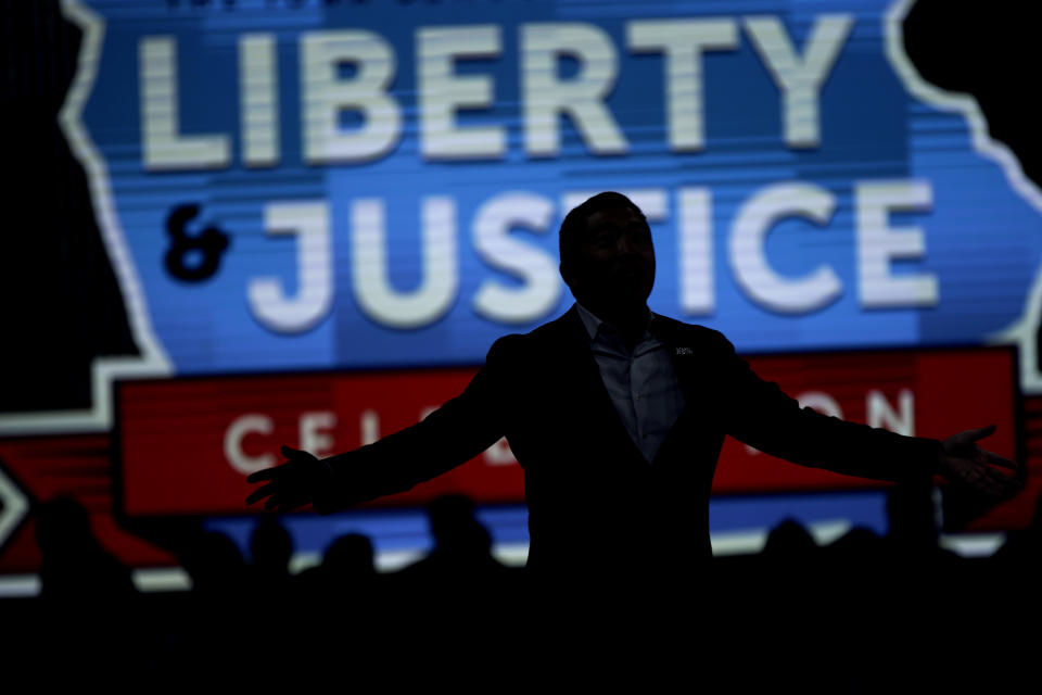 Democratic presidential candidate entrepreneur Andrew Yang speaks during the Iowa Democratic Party's Liberty and Justice Celebration, Friday, Nov. 1, 2019, in Des Moines, Iowa. (AP Photo/Nati Harnik)