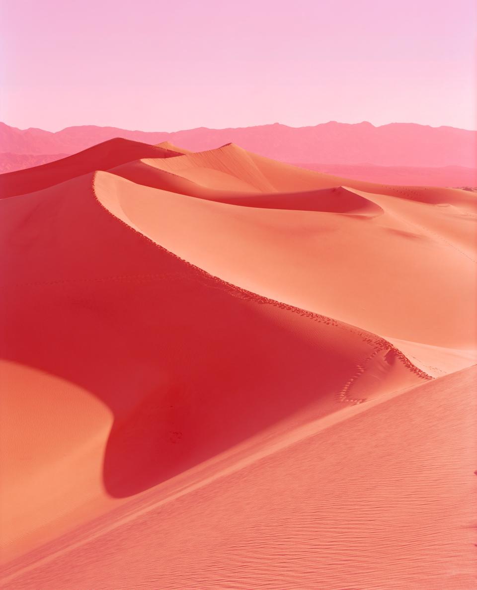 David Benjamin Sherry’s work the last decade has centered around the western national forests and national parks, paying homage to the legacy of Ansel Adams, Carleton Watkins, and the like, and building on it. Like others, Sunrise on Mesquite Flat Dunes, Death Valley, California, 2013, was shot on an 8-by-10-inch large-format film camera, with color added during the printing process. “I’m not interested in depicting the way the landscape appears in reality, but rather its potential for emotional resonance,” he says. “For me, color is a conduit to making those feelings visible, beginning a radical, queer new chapter to the otherwise colonial, heteronormative history of the medium.”