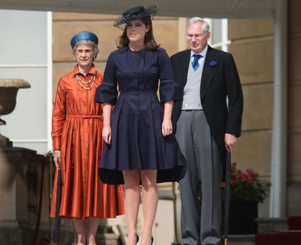 Princess Eugenie wore a message of love at the Queen’s garden party at Buckingham Palace. Photo: Getty