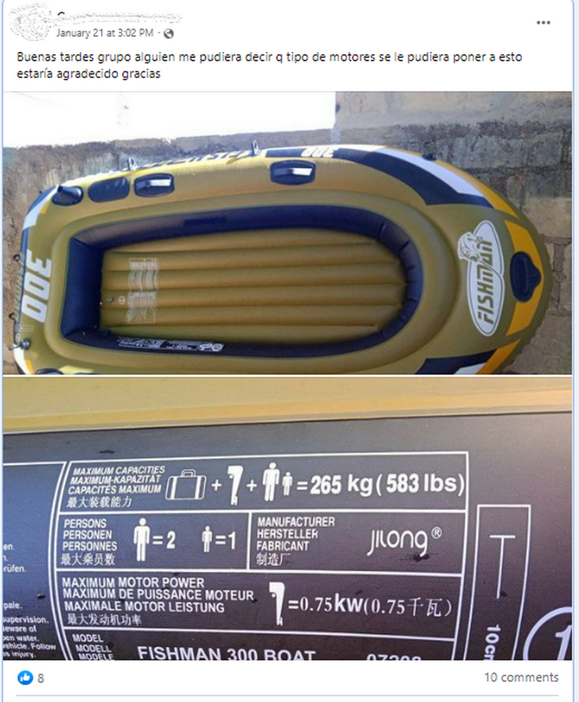 One user asks on a Facebook group where Cubans buy and sell boat parts what kind of motor they can put on an inflatable yellow boat. Syra Ortiz Blanes