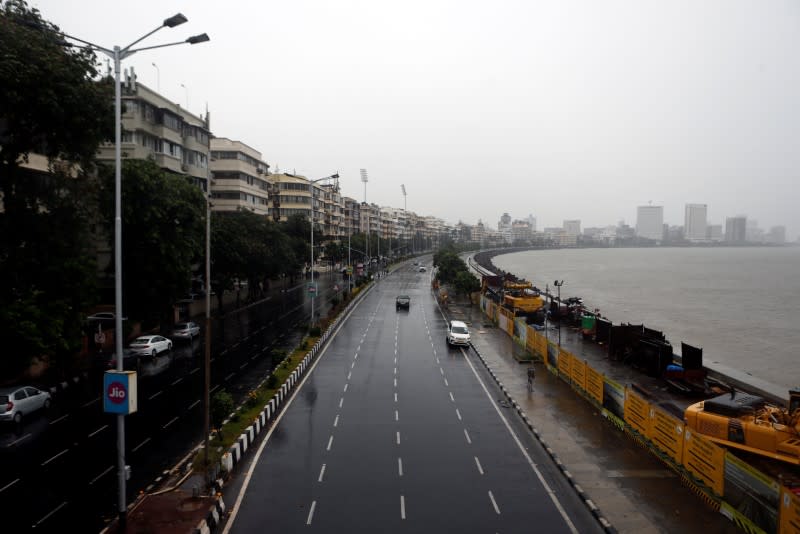 A deserted road is seen at Marine Drive before cyclone Nisarga makes its landfall, in Mumbai