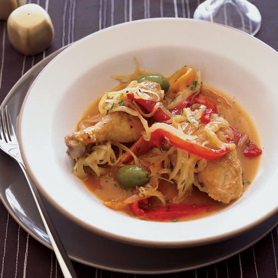 Braised Chicken with Olives and Sweet Peppers