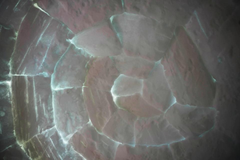 The sunlight highlights the ice crystals inside of the snow. Ross Flowers said this is the first year he struggled to find compact snow and the snow had ice crystals inside. 