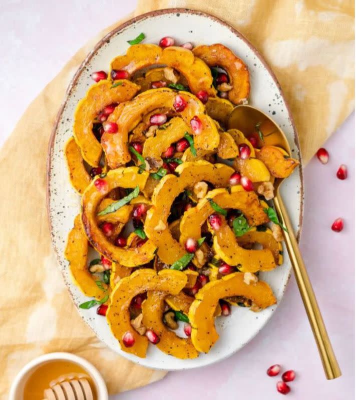 <p>Treat Yo Self NY</p><p>Save your leftovers (if you have them) because this sweet & spicy squash makes a great addition to salads.</p><p><strong>Get the recipe: <a href="https://treatyoselfny.com/honey-roasted-delicata-squash/" rel="nofollow noopener" target="_blank" data-ylk="slk:Hot Honey Roasted Delicata Squash;elm:context_link;itc:0;sec:content-canvas" class="link rapid-noclick-resp">Hot Honey Roasted Delicata Squash</a></strong></p>