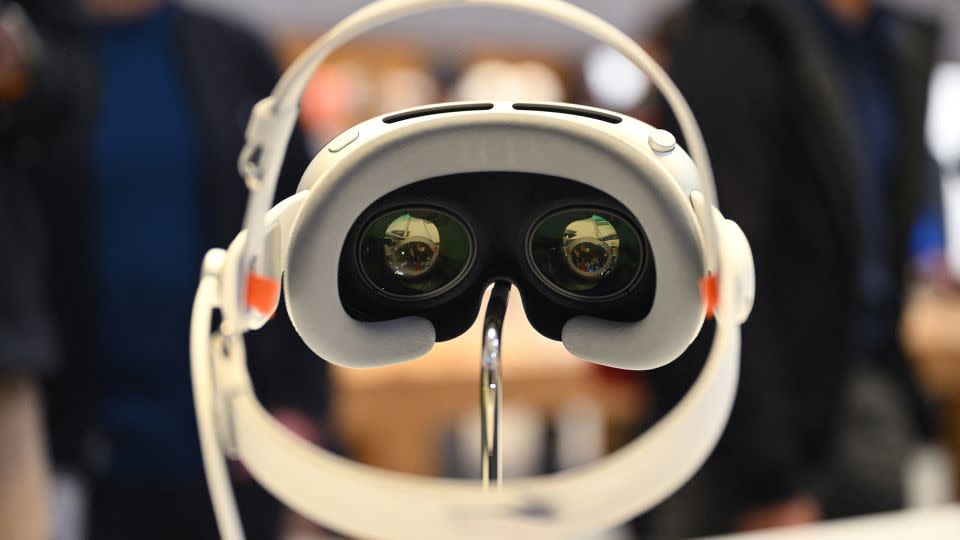 An Apple Vision Pro headset is displayed during the product release at the Apple Store in New York City on February 2, 2024. The Vision Pro, the tech giant's $3,499 headset, is its first major release since the Apple Watch nine years ago. - Angela Weiss/AFP/Getty Images