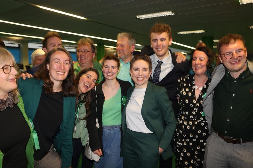 Green victory in Bristol.  Carla Denyer surrounded by supporters