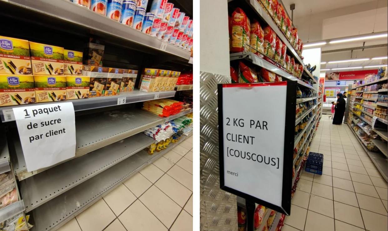 Les supermarchés tunisiens en proie aux pénuries alimentaires ou aux restrictions à l'achat. - Hajji Hamza