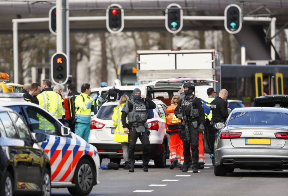 Emergency services at the scene of the shooting in Utrecht, the Netherlands (Picture: Getty)