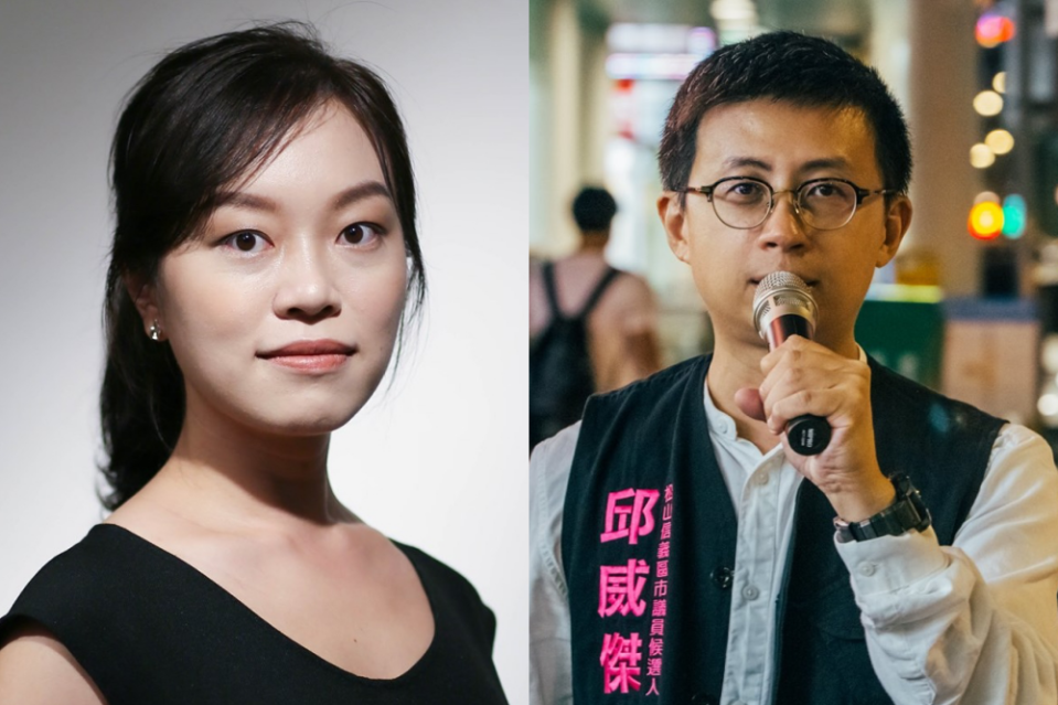 台北市議員「呱吉」邱威傑（右）宣布不選2022議員，辦公室主任許菡芸（左）將投入民進黨台北市港湖區議員初選。（取自許菡芸、呱吉臉書）
