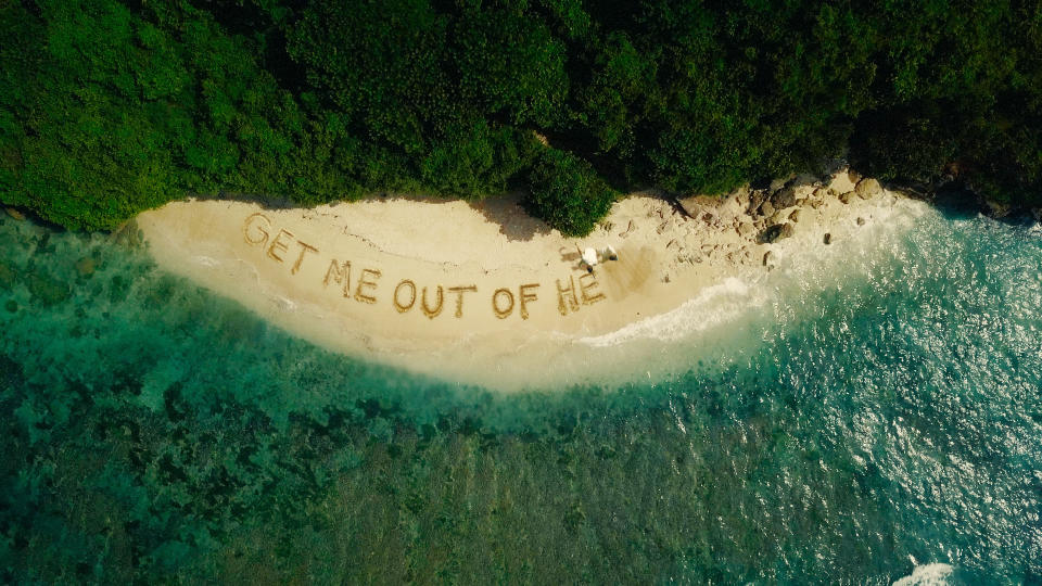 A bird's eye view of a beach with the message 