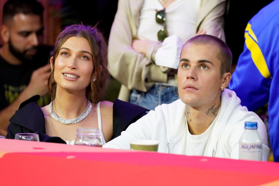 hailey bieber and justin bieber watching the super bowl in 2022