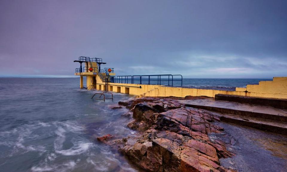 Diving Tower on Salthill promenade. The Prom is the site of three plaques on the Galway Poetry Trail.