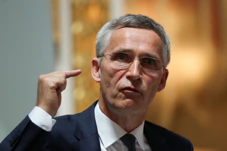 FILE PHOTO: NATO Secretary General Jens Stoltenberg speaks in London, June 21, 2018. REUTERS/Simon Dawson/File Photo