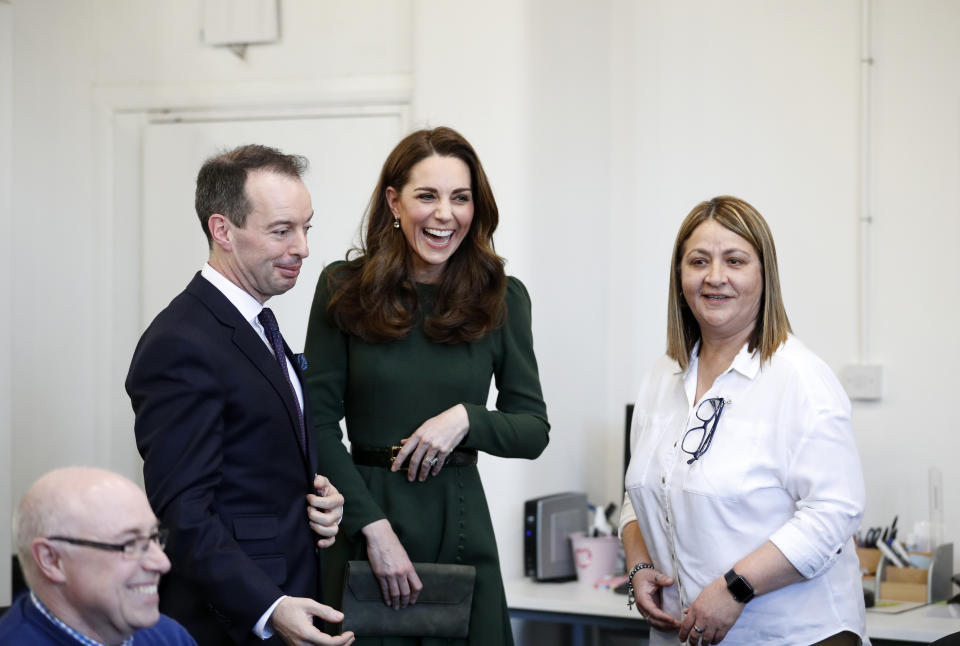 The Duchess of Cambridge wearing the dress in January 2019 during a visit to Family Action. [Photo: Getty]