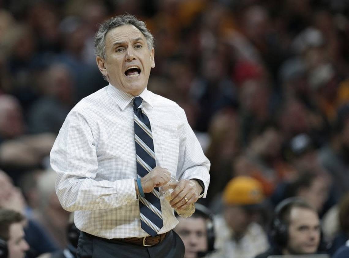 Keith Dambrot, shown here as Akron’s head coach in 2017, is in his sixth season as the head basketball coach at Duquesne.