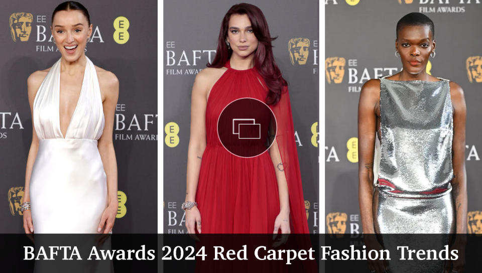 LONDON, ENGLAND - FEBRUARY 18: Dua Lipa attends the EE BAFTA Film Awards 2024 at The Royal Festival Hall on February 18, 2024 in London, England, Phoebe Dynevor, Sheila Atim, fashion trends