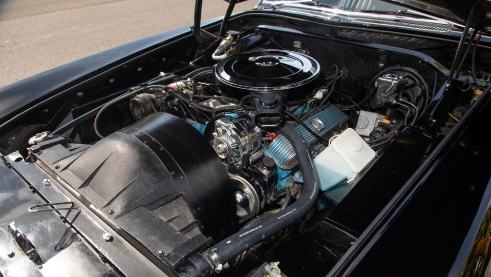 The V-8 engine inside a 1971 Stutz Blackhawk that was once owned by Elvis Presley.