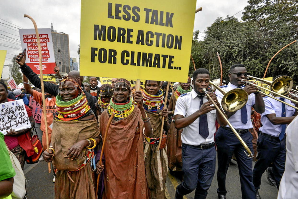 Manifestation pour la défense du climat, à Nairobi, le 4 septembre dernier, en marge du premier Sommet africain pour le climat.  - Credit:Suleiman Mbatiah / AFP