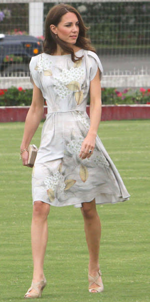 <b>California dreamin'</b><br><br> The Duchess attended a polo match in California in a light, airy and floral number by Jenny Packham - soon to become a Middleton favourite.