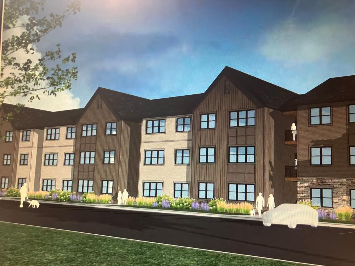 A rendering of the Vista Residential Partners apartments planned for West Main Street, acorss from Builders Drive, between Thornwood Drive and Coffman Road in southwest Newark.