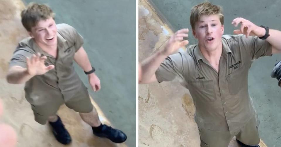 Robert Irwin speaks to the woman at Australia Zoo. 