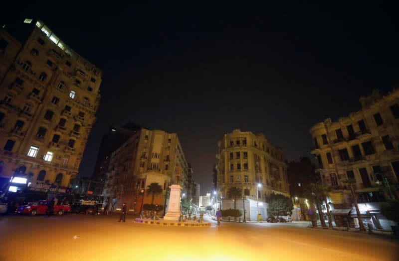A general view of Talaat Harb square during the first day of a two-weeks night-time curfew which was ordered by the Egyptian Prime Minister Mostafa Madbouly to contain the spread of the coronavirus disease (COVID-19), in Cairo