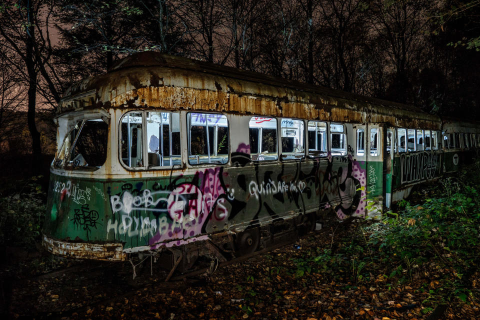 <p>Abandoned trolley graveyard in Pennsylvania. (Photo: Abandoned America/Caters News) </p>